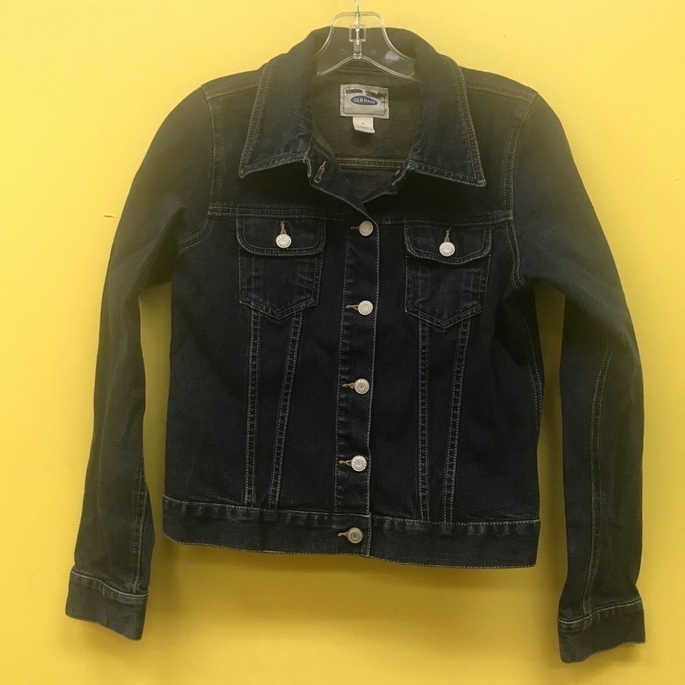Old navy classic denim dark blue Jean button front jacket casual small women’s
